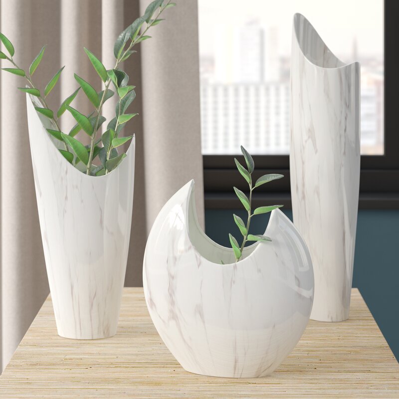Latitude Run® 3 Piece White Ceramic Table Vase Set & Reviews | Wayfair